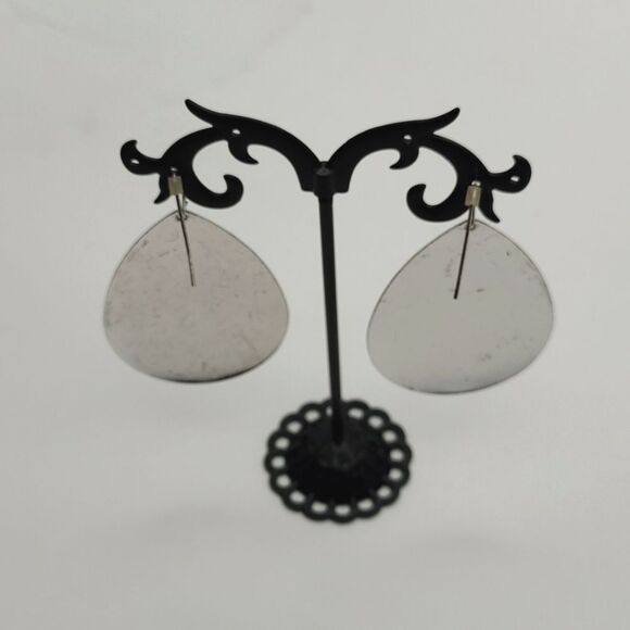Black and White Zebra Style Teardrop Metal Earrings - Picture 3 of 5